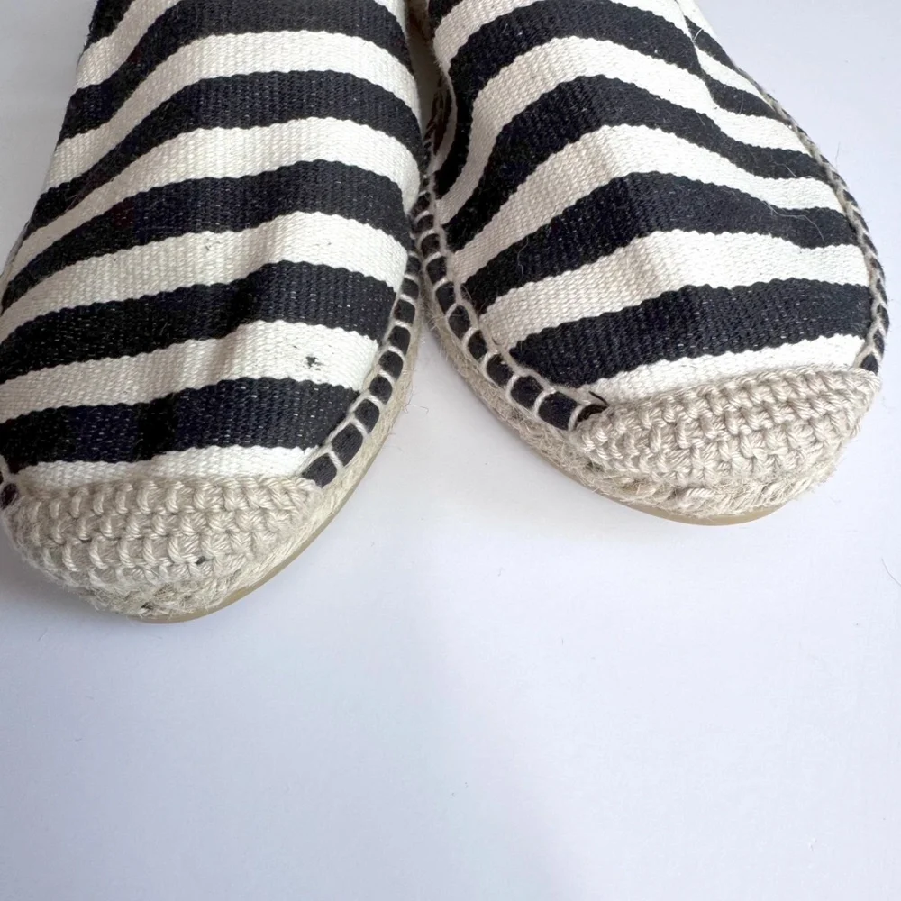 NWOT J. Crew Black and White Striped Espadrille Slingback Flats